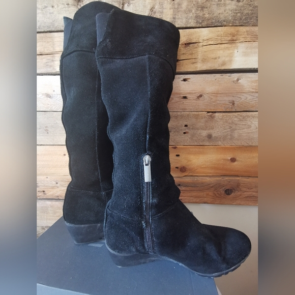 Bandolino Suede Knee High Wedge Boots - Picture 2 of 9